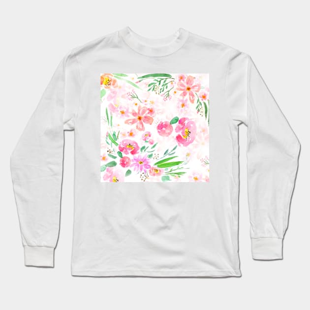 pink flowers pattern 1 Long Sleeve T-Shirt by colorandcolor